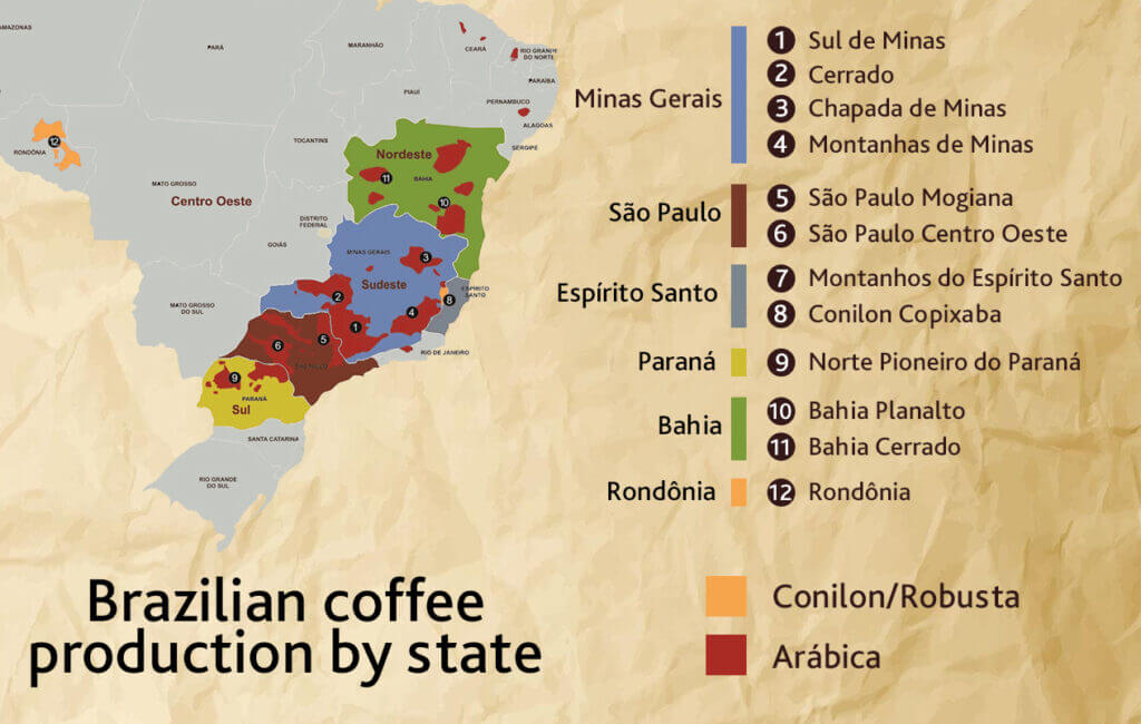 Brazilian coffee regions Kavne regije v Braziliji